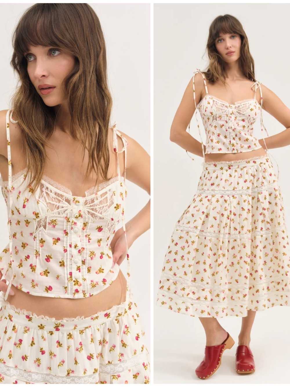 NWT For Love & Lemons Adahlia Floral Top (Medium) & Midi Skirt (Small) Set